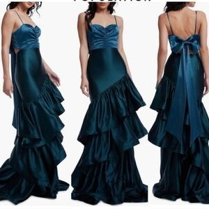 Dress The Population Clarice Tiered Gown Dress Sz M  Medium Emerald‎ Green Pine